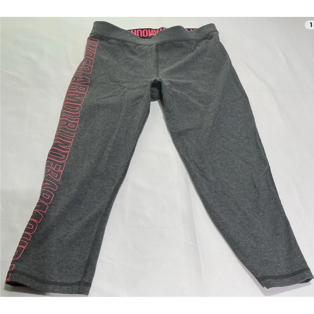 Under Armour Capri Leggings Womens Gray Spell Out Activewear Running Jogging